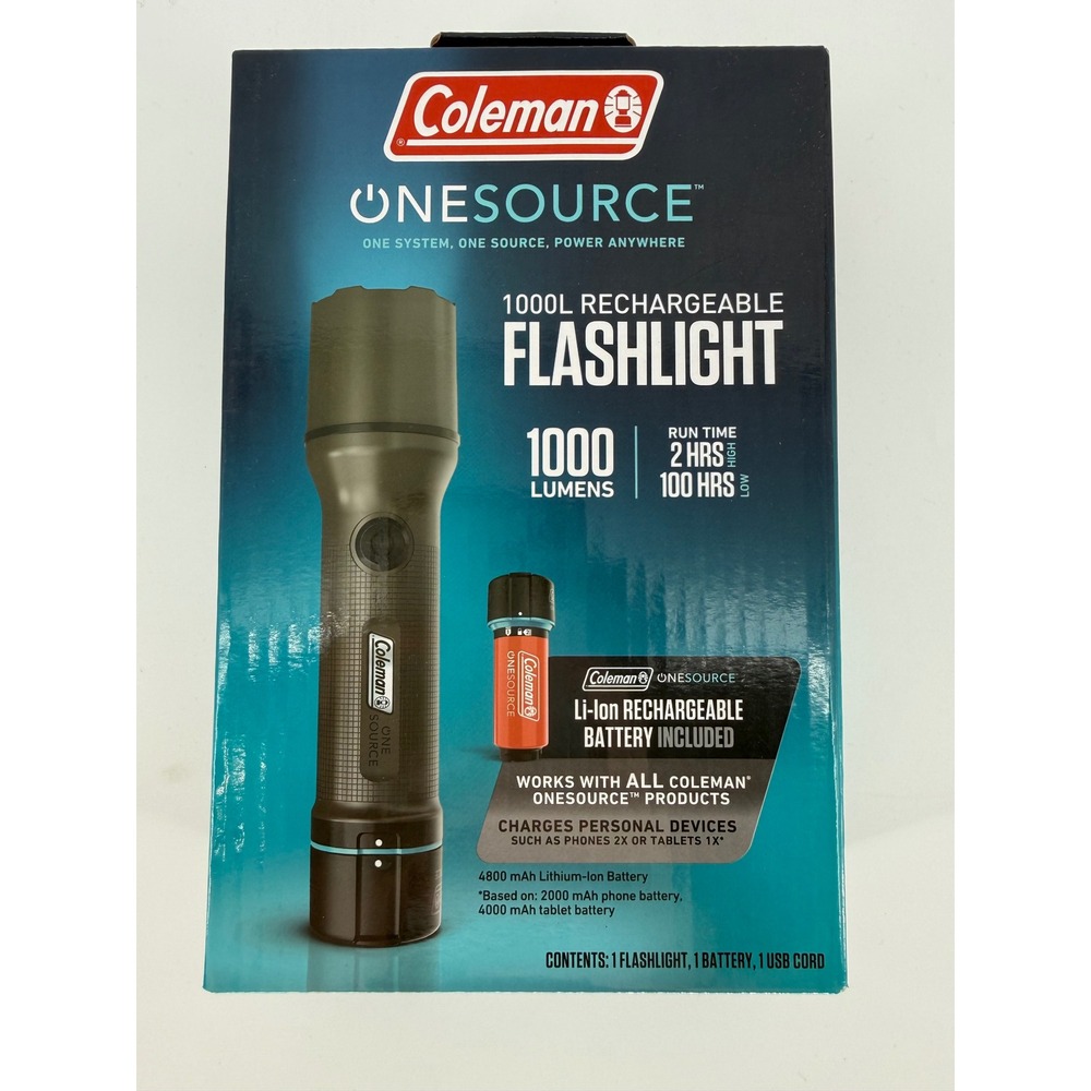 Coleman OneSource 1000 Lumens Rechargeable Flashlight w/ 4800mAh Battery NEW